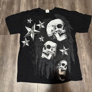 Vintage Skull T Shirt Mens Medium Y2K Wings Stars Affliction Style